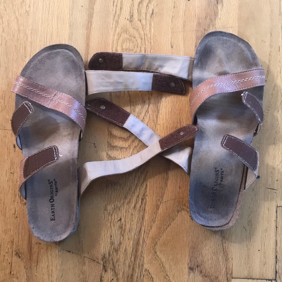 Brown leather sandals w/ adjustable Velcro straps - Picture 2 of 8
